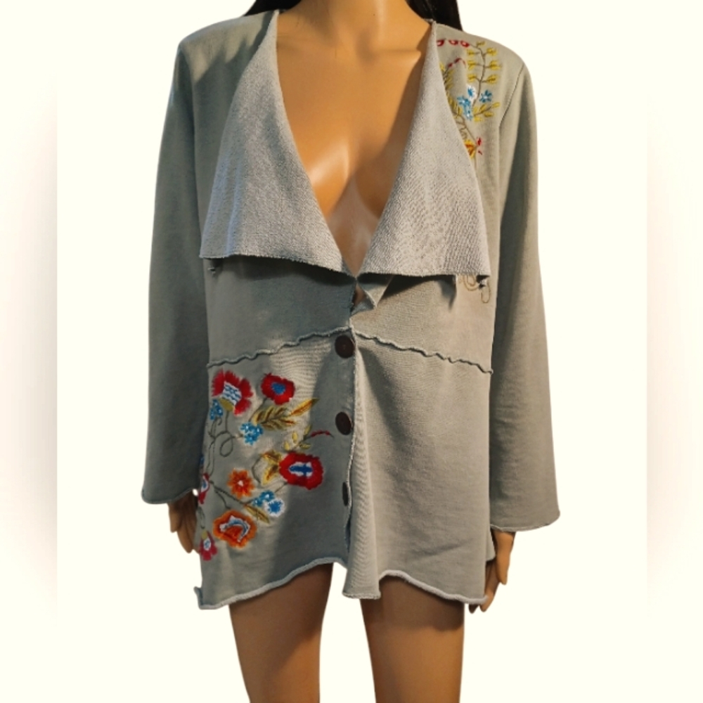 Caite Embroidered Cardigan Bright Colored Floral Design